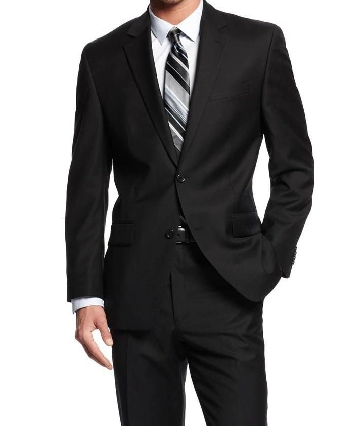 Completo Uomo Nero Vinci Elegante Due Pezzi Pantaloni Flat Front Sartoriale Perfetto Stile Italiano
